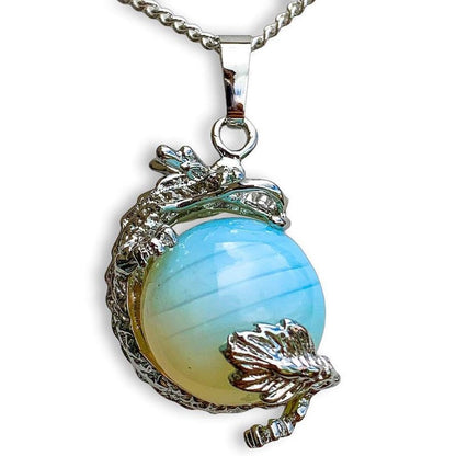 Opalite-Sphere Dragon Pendant Necklace - Dragon Necklace - Magic Crystals