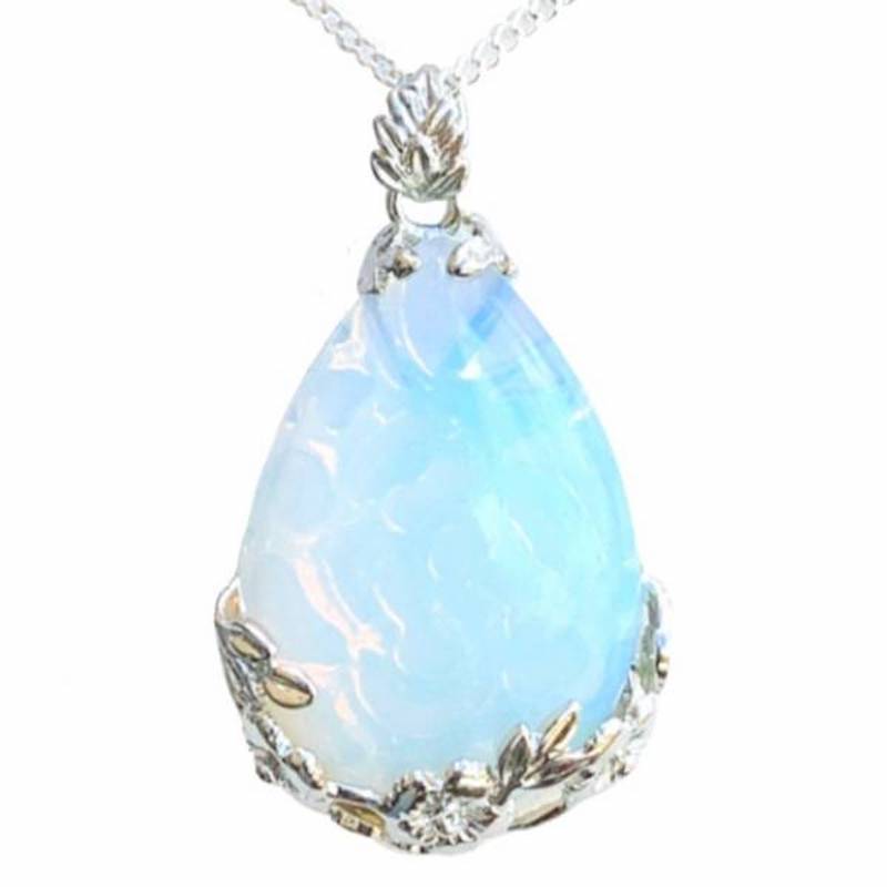 Opalite-Flower-Drop-Necklace. Natural Crystal Drop Flower Necklace, Flower Jewelry. Amazingly versatile, Quartz jewelry to accent any outfit. Check out our CNatural Crystal Necklace,Healing Crystal Necklace selection. Gemstone Necklaces Free Shipping available. Your Online Necklaces Store! Handmade Women Energy Necklace,Crystal Gift Necklace.