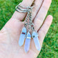 Opalite KEYCHAIN. Shop at Magic Crystals for Crystal Keychain, Pet Collar Charm, Bag Accessory, natural stone, crystal on the go, keychain charm, gift for her and him. Opalite is a great SPIRITUALITY. FREE SHIPPING available. Opalite Crystal Key Chain, Crystal Keyring, Opalite Crystal Key Holder. Opal, opalita stone.