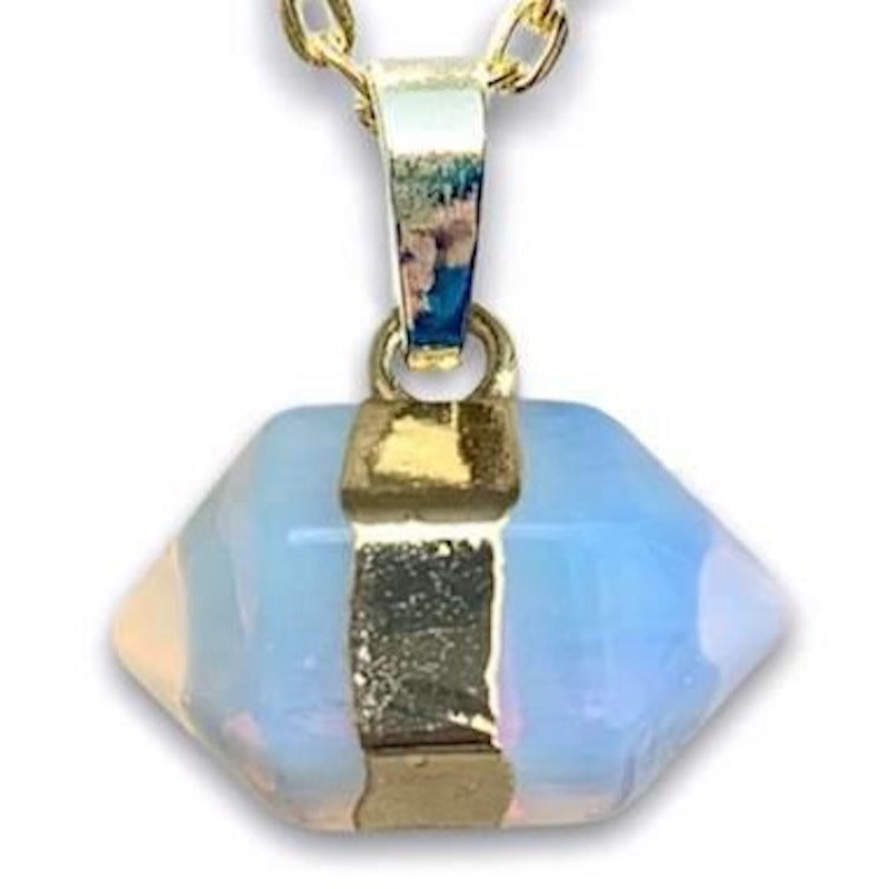 Find the best selection of opalite pendants here at MagicCrystals.com. Opalite stabilizes mood swings and helps in overcoming fatigue. Our double point opalite gemstone pendant is a delightful way to enjoy the beauty and energy of crystals at all times. Shop at www.magiccrystals.com