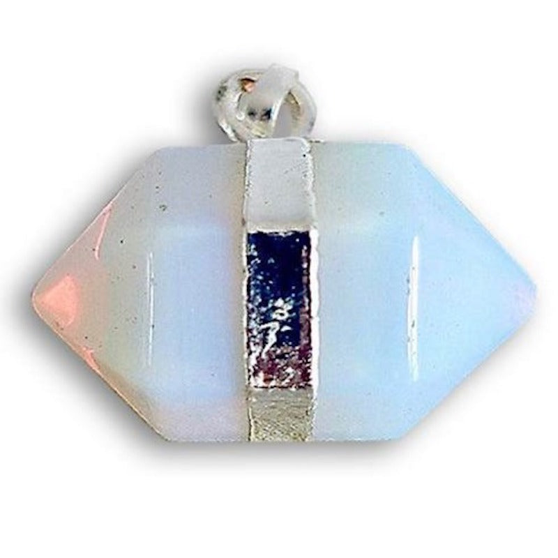 Silver Plated Opalite Stone Pendant | Opalite Stone-Herkimer Pendants-Magic CrystalsOpalite Point Stone Pendant Handmade Crystal Necklace - Magic Crystals - Stone Necklace