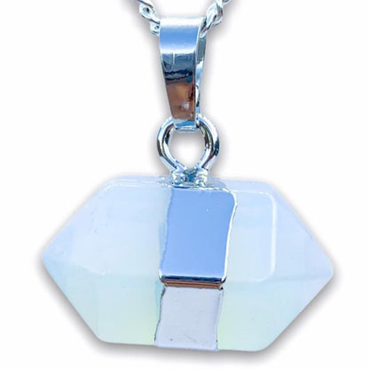 Silver Plated Opalite Stone Pendant | Opalite Stone-Herkimer Pendants-Magic CrystalsOpalite Point Stone Pendant Handmade Crystal Necklace - Magic Crystals - Stone Necklace
