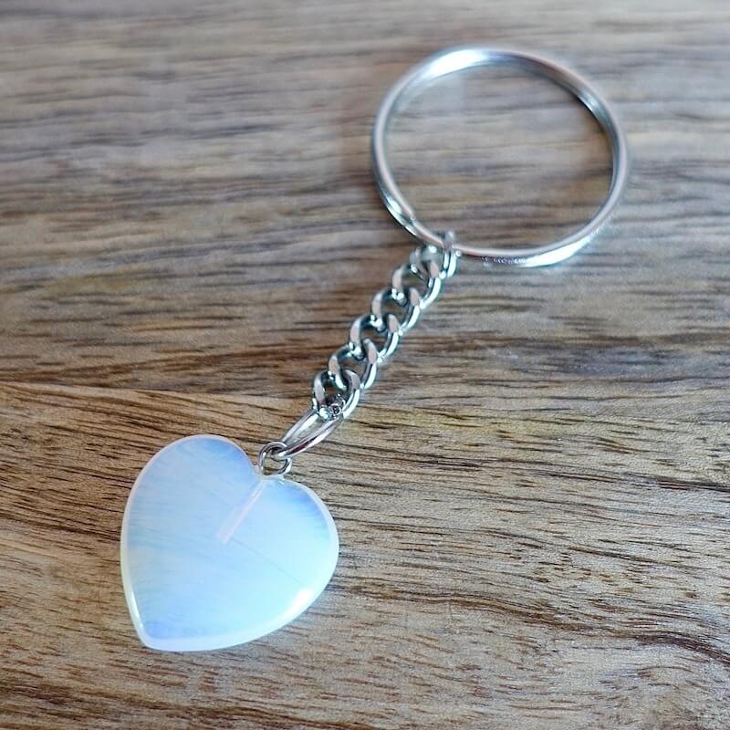 Opalite-Heart-Keychain. Opalite KEYCHAIN. Shop at Magic Crystals for Crystal Keychain, Pet Collar Charm, Bag Accessory, natural stone, crystal on the go, keychain charm, gift for her and him. Opalite is a great SPIRITUALITY. FREE SHIPPING available. Opalite Crystal Key Chain, Crystal Keyring, Opalite Crystal Key Holder. Purple stone keys