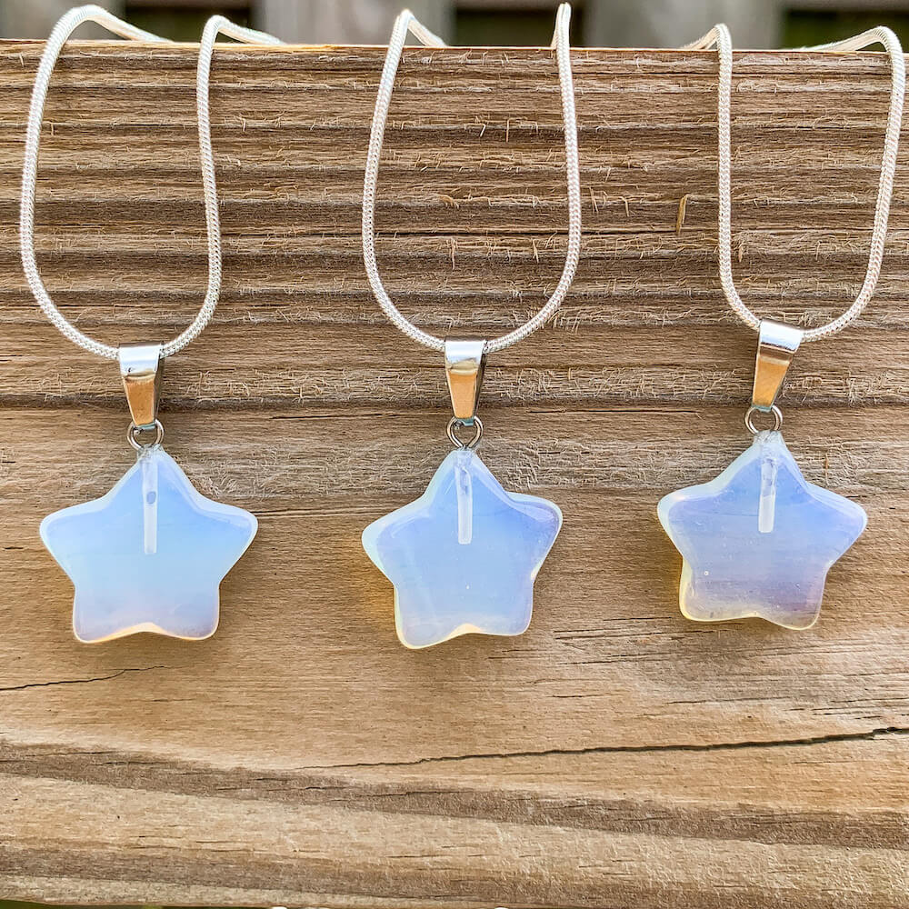Looking for Opalite Jewelry? Find Opalite Stone Star Pendant Necklace at Magic Crystals. Find the best selection of opalite pendants here at MagicCrystals.com Opalite stabilizes mood swings and helps in overcoming fatigue. Our star opalite gemstone pendant is a delightful way to enjoy the beauty and energy of crystals.