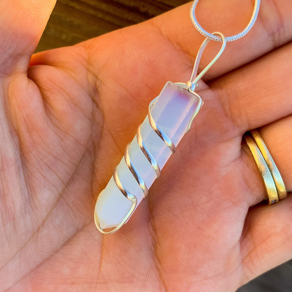 Opalite -Spiral-Wired-Wrap-Necklace. Gemstone Spiral Wrapped Pendant Necklace - MagicCrystals.com