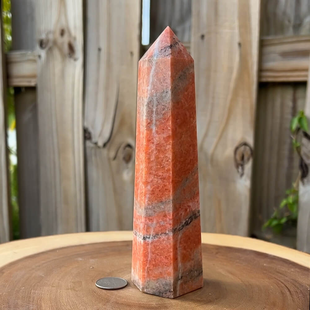 Looking for Large orange calcite? Shop at Magic Crystals for a wand tower point obelisk semiprecious gemstone crystal Reiki Healing Crystals, Sacral Chakra, Passion, Protection.  Powerful for connecting with source energy.  FREE SHIPPING available. Orange Stone Calcite Stone.
