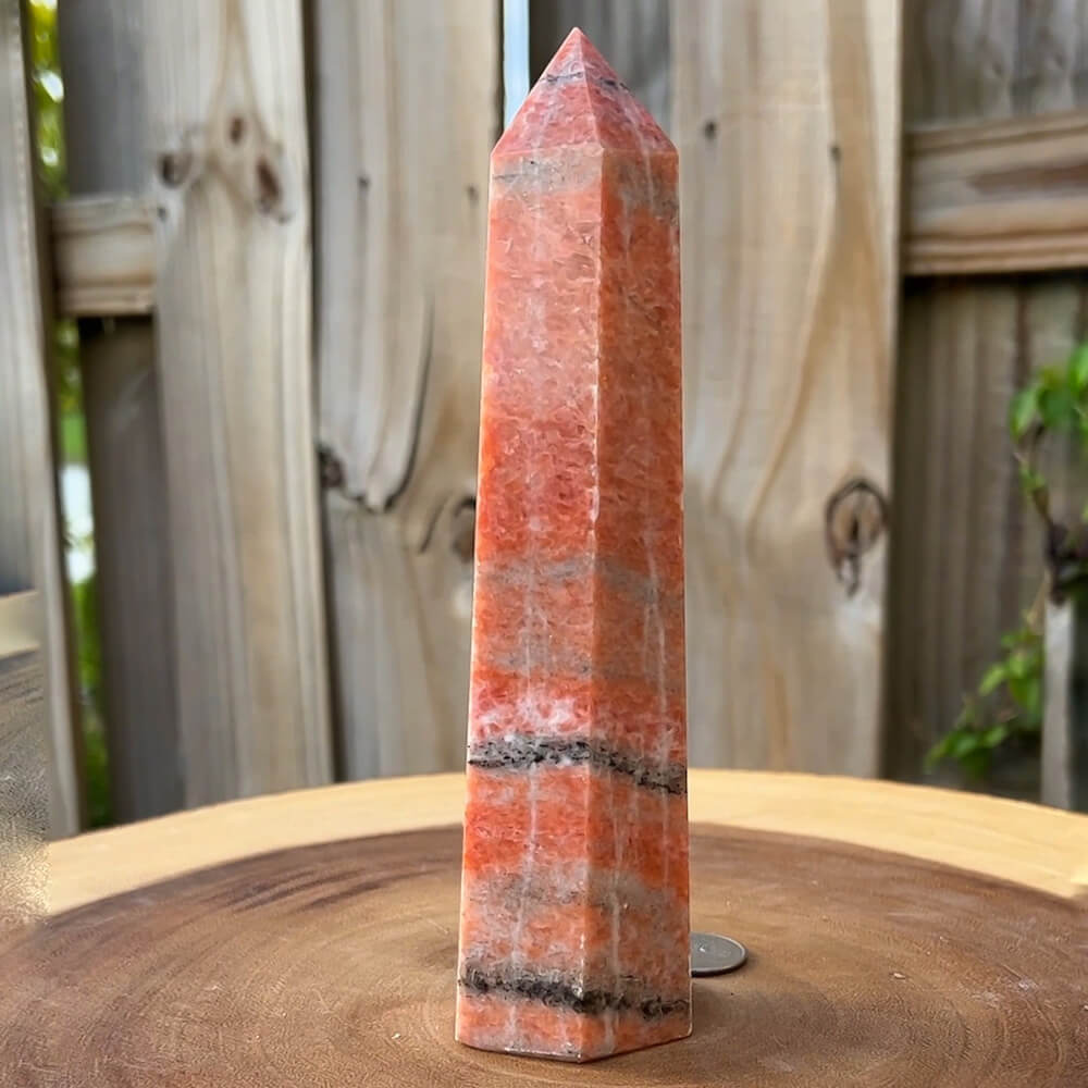 Looking for Large orange calcite? Shop at Magic Crystals for a wand tower point obelisk semiprecious gemstone crystal Reiki Healing Crystals, Sacral Chakra, Passion, Protection.  Powerful for connecting with source energy.  FREE SHIPPING available. Orange Stone Calcite Stone.