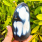 Looking for Large Orca Agate stones? Shop at our crystal shop for genuine Orca Agate Freeform - Polished Orca Agate Carving, Orca Agate at Magic Crystals. Natural Orca Agate is a powerful reminder of the ageless spirit by raising the vibration of the physical vehicle. FREE SHIPPING. Orca-Agate-Freeform-C