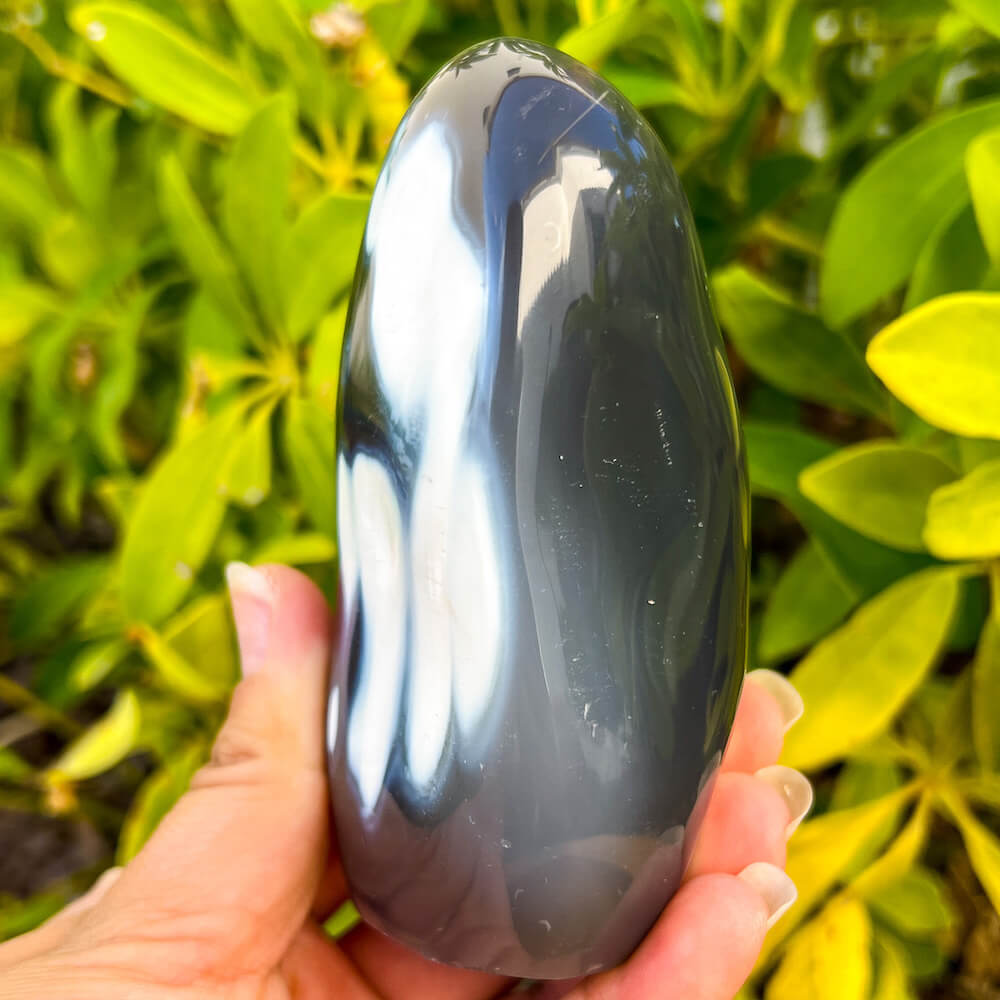 Looking for Large Orca Agate stones? Shop at our crystal shop for genuine Orca Agate Freeform - Polished Orca Agate Carving, Orca Agate at Magic Crystals. Natural Orca Agate is a powerful reminder of the ageless spirit by raising the vibration of the physical vehicle. FREE SHIPPING. Orca-Agate-Freeform-C