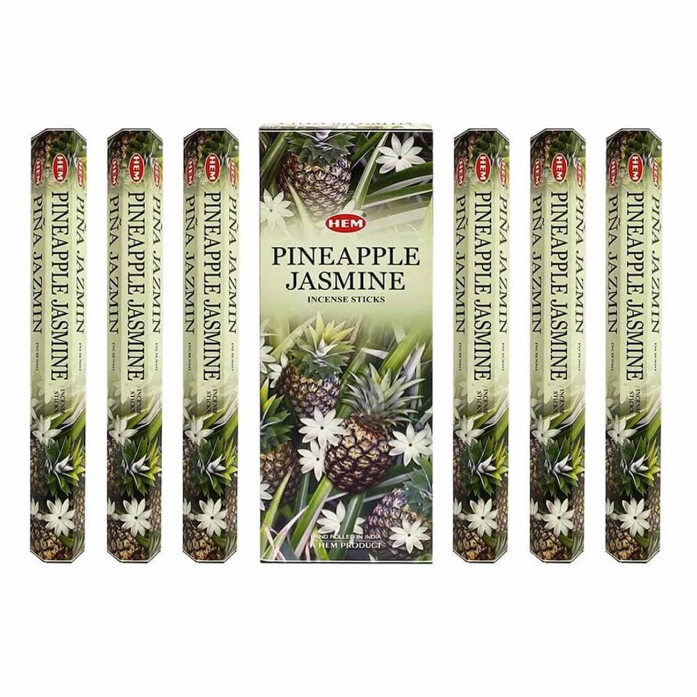 HEM Pineapple Jasmine Incense Sticks Natural Scent - Pina Jazmin Incienso at Magic Crystals. HEM is world famous for its traditional incense made from select woods, resins, florals and fine essential oils all blended skillfully with expert care and love. FREE SHIPPING available.