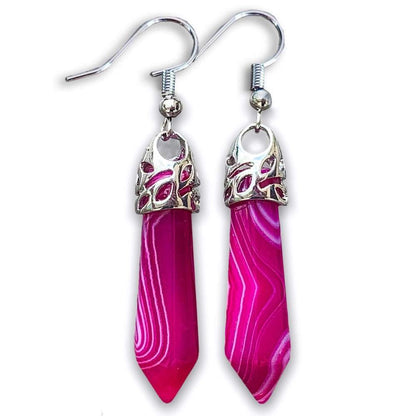 Gemstone Dangling Earrings. Pink Agate Dangle-Earrings. Looking Natural Stone Earrings - Dangling Crystal Jewelry? Show Jewelry at Magic Crystals. Natural stone, dangle earrings, and more. Crystal Single Point Earrings, Small Crystal Points, Healing Crystal Earrings, Gemstones, and more. FREE SHIPPING available.