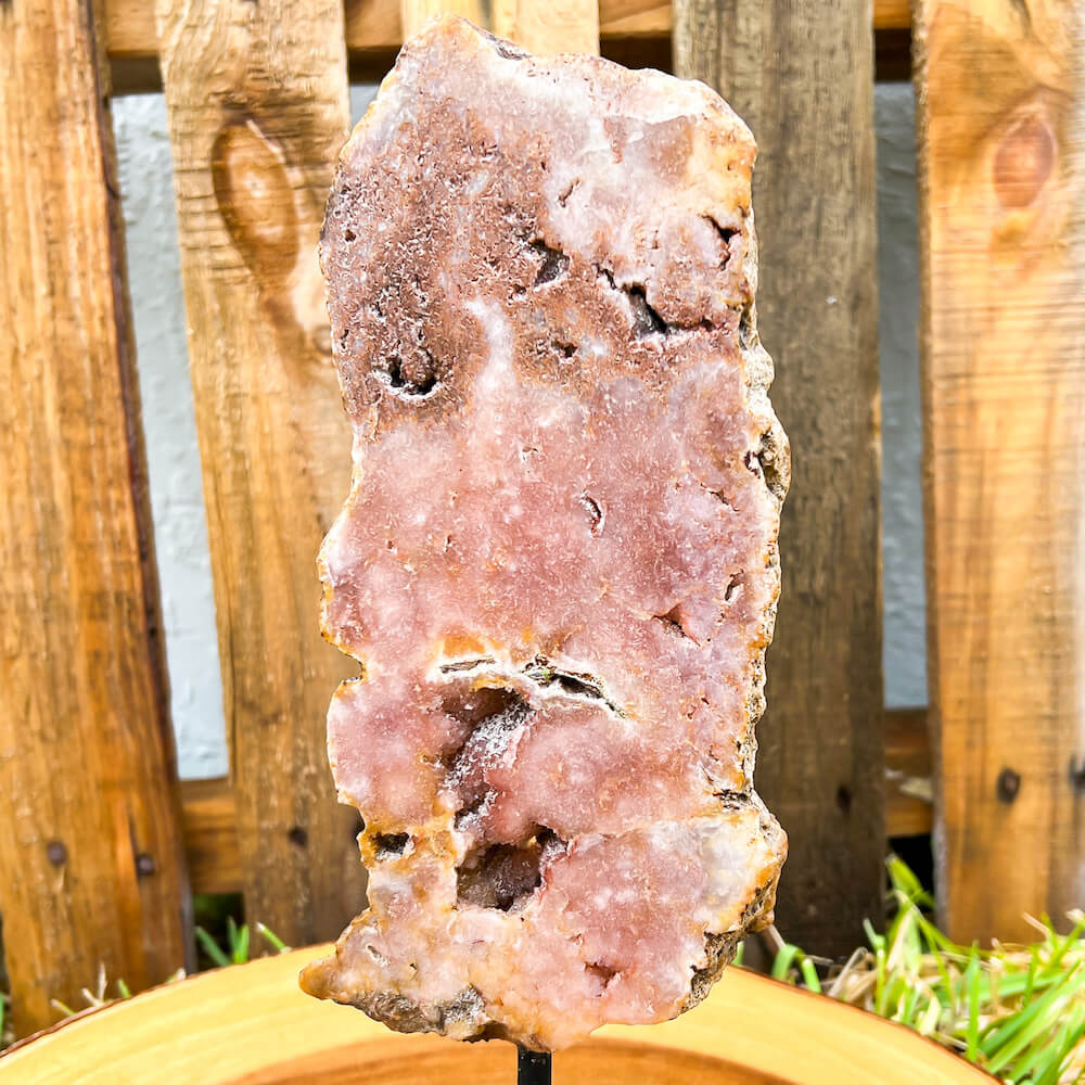 Buy Magic Crystals Pink Amethyst Polished Point, Pink Amethyst Slab #M with Druzy Pockets on a stand. Pink Amethyst Slab - Druzy Amethyst Stone on Stand, Point, Stone Point, Crystal Point, Amethyst Stones on stand at Magic Crystals. Natural Amethyst Gemstone for PROTECTION, PEACE, INSPIRATION. Magiccrystals.com