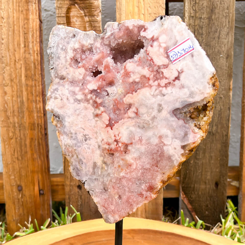 Buy Magic Crystals Pink Amethyst Polished Point, Pink Amethyst Slab #U with Druzy Pockets on a stand. Pink Amethyst Slab - Druzy Amethyst Stone on Stand, Point, Stone Point, Crystal Point, Amethyst Stones on stand at Magic Crystals. Natural Amethyst Gemstone for PROTECTION, PEACE, INSPIRATION. Magiccrystals.com