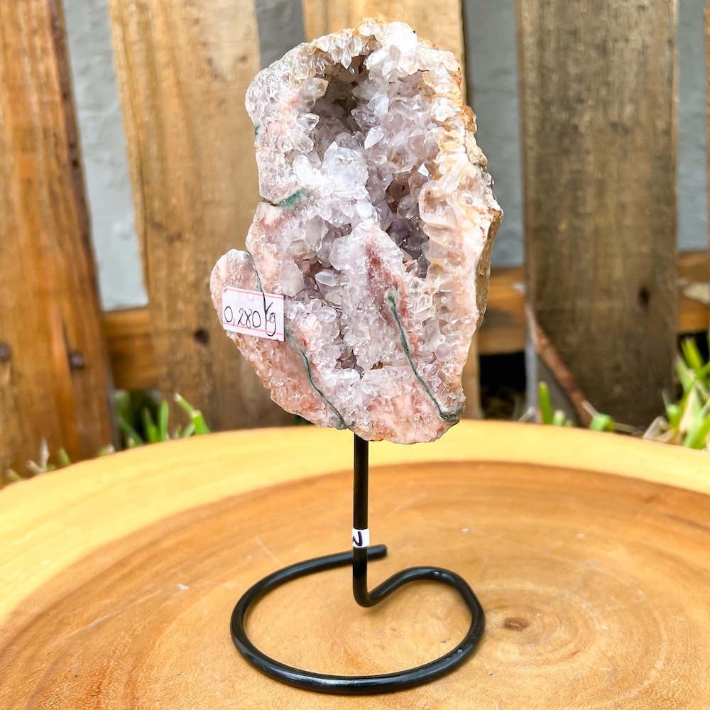 Buy Magic Crystals Pink Amethyst Polished Point, Pink Amethyst Slab #W with Druzy Pockets on a stand. Pink Amethyst Slab - Druzy Amethyst Stone on Stand, Point, Stone Point, Crystal Point, Amethyst Stones on stand at Magic Crystals. Natural Amethyst Gemstone for PROTECTION, PEACE, INSPIRATION. Magiccrystals.com