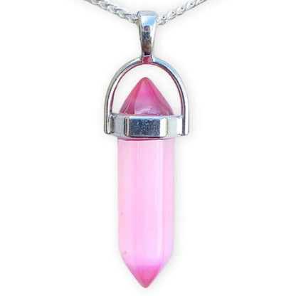 Double Point Gemstone Necklace - Pink Cat Eye. Looking for a handmade Crystal Jewelry? Find genuine Double Point Gemstone Necklace when you shop at Magic Crystals. Crystal necklace, for mens and women. Gemstone Point, Healing Crystal Necklace, Layering Necklace, Gemstone Appeal Natural Healing Pendant Necklace. Collar de piedra natural unisex.