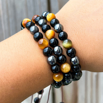 Natural Black Hematite Healing Bracelet - Adjustable Beaded Stretch For Men & Women
