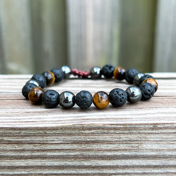 Protection Bracelet Tiger Eye, Hematite, and Lava Stone Bracelet