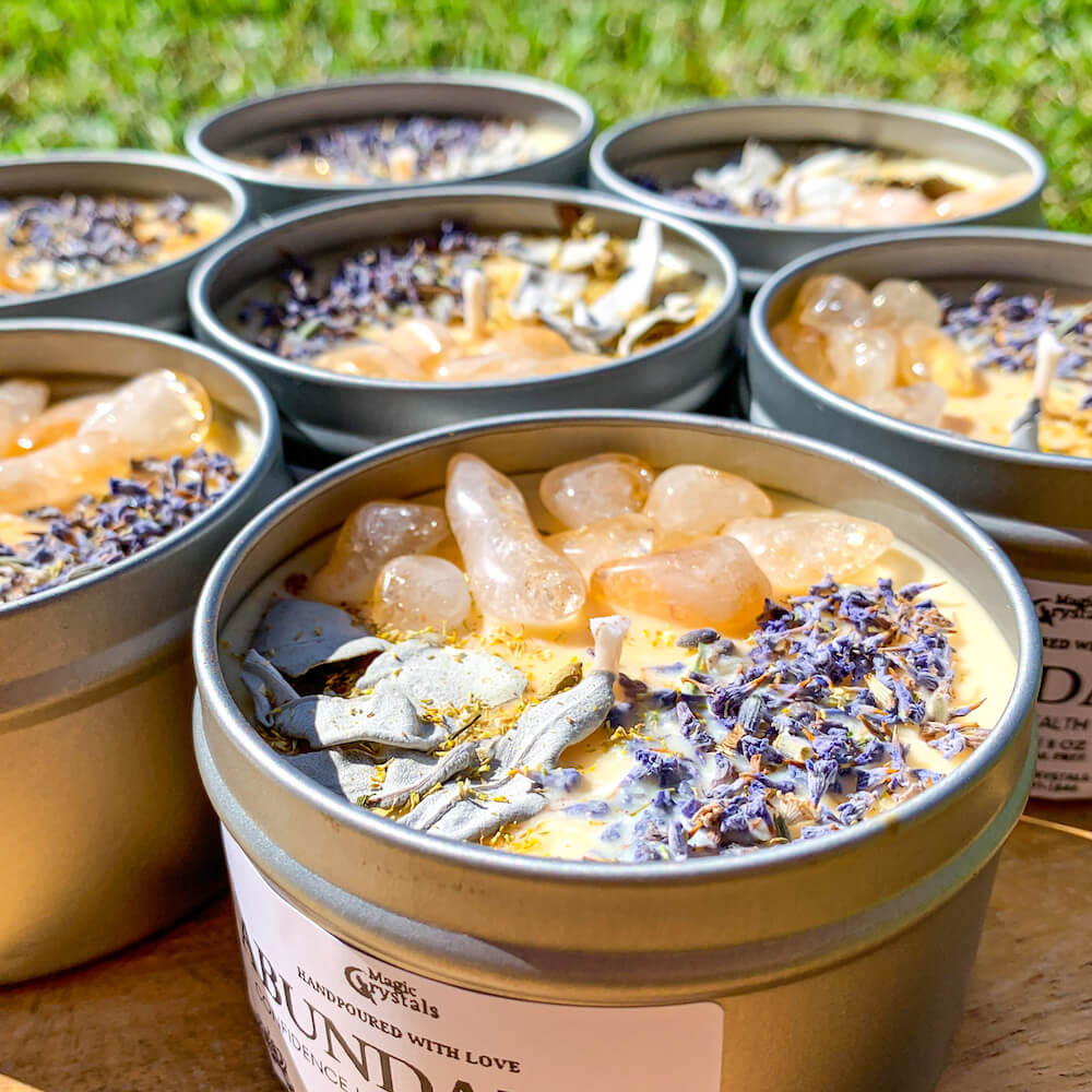 Shop for Energy Candles Handmade with Crystals, Herbs & Essential Oils in Magic Crystals. Citrine, Sage, Lavender Candle, Aromatherapy Candles. Ritual Candles. Aromatherapy Candles. Shop our 100% natural soy candles hand-poured with love! Made with natural ingredients; no pesticides, herbicides, or harmful chemicals.