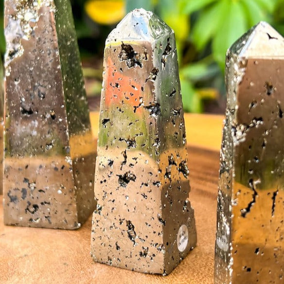 Shop from Magic Crystals One Rough Druzy Pyrite obelisk Metal Stand, obelisk Pyrite Chunk on Stand, Point on Stand Pin, Fools Gold. Pyrite obelisk Protect Stone, Rough Pyrite, Raw Pyrite obelisk! Pyrite stone. We carry a wide variety of clear quartz gemstones, and quartz specimens. FREE SHIPPING AVAILABLE. Pyrite-Obelisk-A