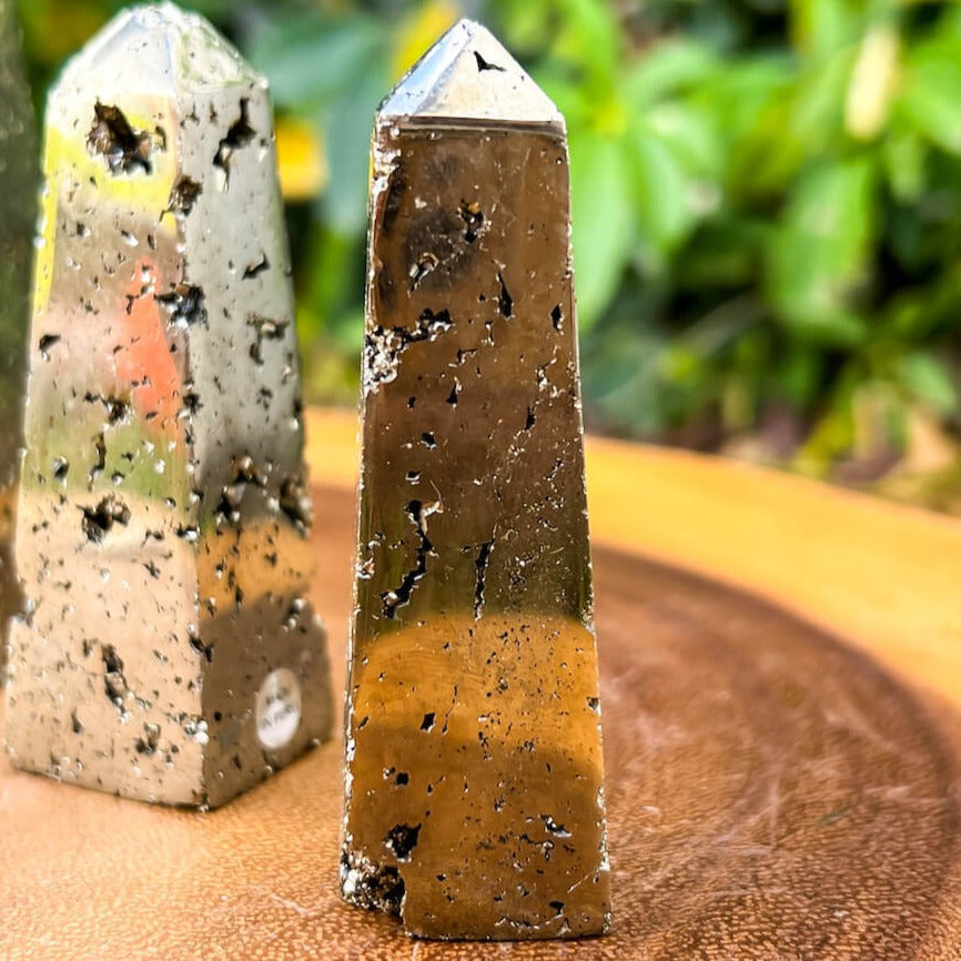Shop from Magic Crystals One Rough Druzy Pyrite obelisk Metal Stand, obelisk Pyrite Chunk on Stand, Point on Stand Pin, Fools Gold. Pyrite obelisk Protect Stone, Rough Pyrite, Raw Pyrite obelisk! Pyrite stone. We carry a wide variety of clear quartz gemstones, and quartz specimens. FREE SHIPPING AVAILABLE. Pyrite-Obelisk-C