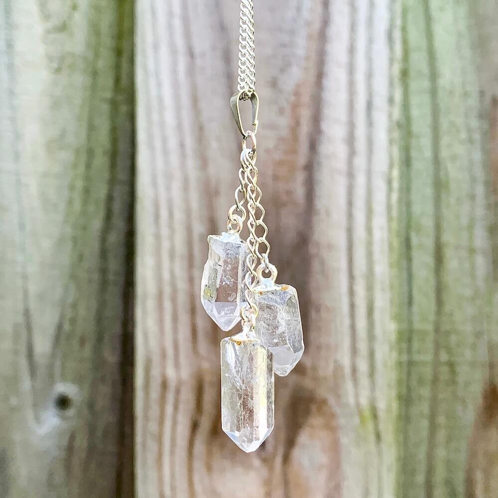 Looking for Clear Quartz Jewelry? Magic Crystals carries a wide variety of Clear Quartz necklaces and pendants for him and her with Free Shipping available. Clear Quartz Triple Pendant Necklace Minimal Necklace, Raw Quartz Pendant, Clear Quartz Gemstone. Perfect Wife Gift For Her and Husband Gift For Him. 