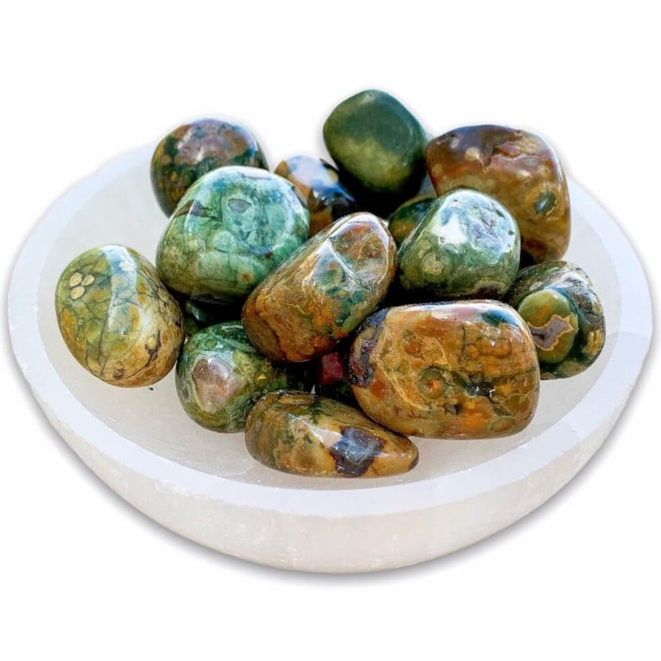 Buy Rainforest Jasper Tumbled Stones, Rainforest Jasper Polished Gemstone, Healing Stone, Bulk Crystals at Magic Crystals. Free shipping available in Magic Crystals. Rainforest Jasper offers a key one's heart connection to nature and one's impulse to work toward planetary healing.