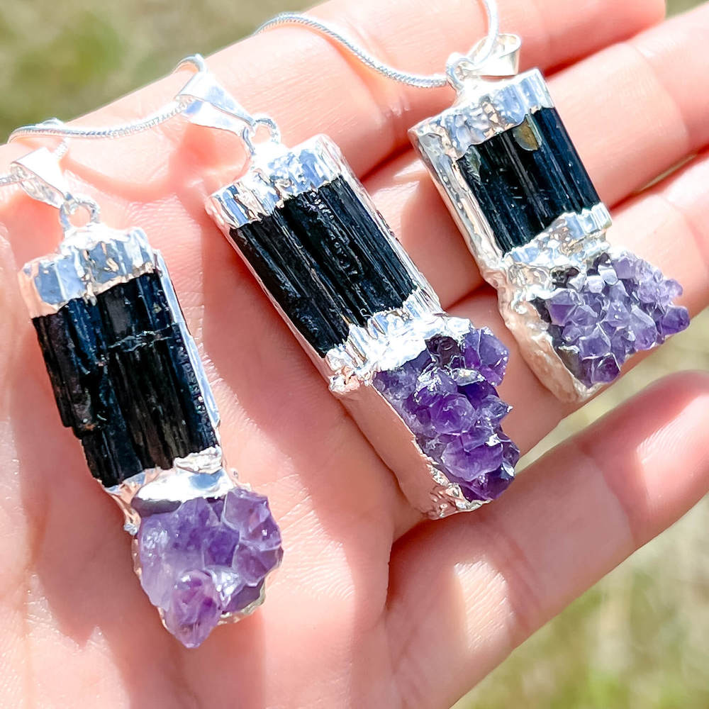 Looking for an Amethyst Necklace or Tourmaline Necklace? Amethyst and Tourmaline Pendant Jewelry and Amethyst and Tourmaline Necklace are available at Magic crystals. We carry genuine Amethyst, Tourmaline stones. This necklace is used for Money Stone, Cleansing Pendant, and Stress Relief. FREE SHIPPING available.