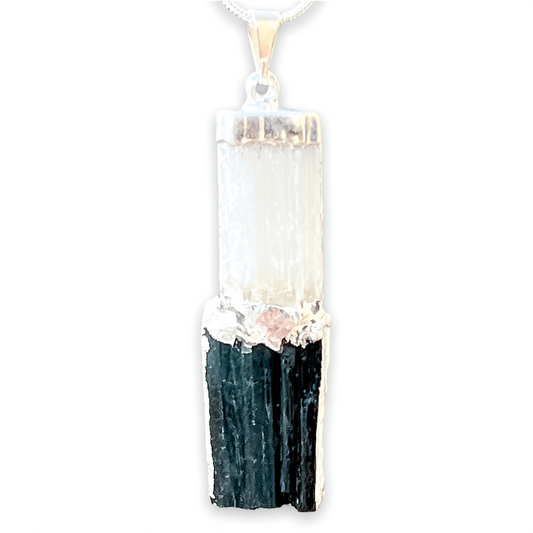 Looking for Selenite and Black Tourmaline Pendant Necklace? Selenite and Tourmaline Pendant Jewelry and Selenite and Tourmaline Necklace are available at Magic crystals. We carry genuine Selenite, and Tourmaline stones. This necklace is used for Money Stone, Cleansing pendants, and protection. FREE SHIPPING available.