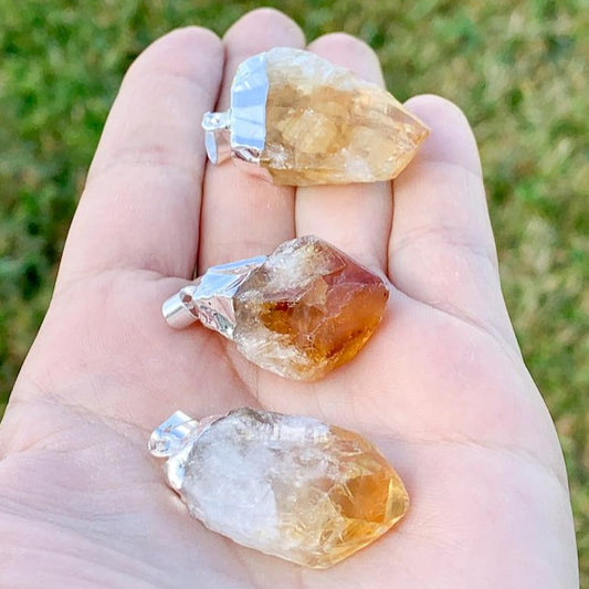 Raw Citrine point silver plated necklace