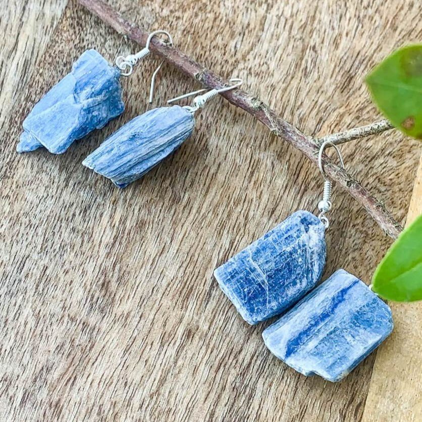 Blue KYANITE Statement Earrings - Raw Stone Jewelry - Crystal Earrings - Healing Crystals and Stones - Kyanite Dangle Earrings.  Shop for handmade kyanite Jewelry at Magic Crystals.  FREE SHIPPING available. Christmas gift, birthday present.