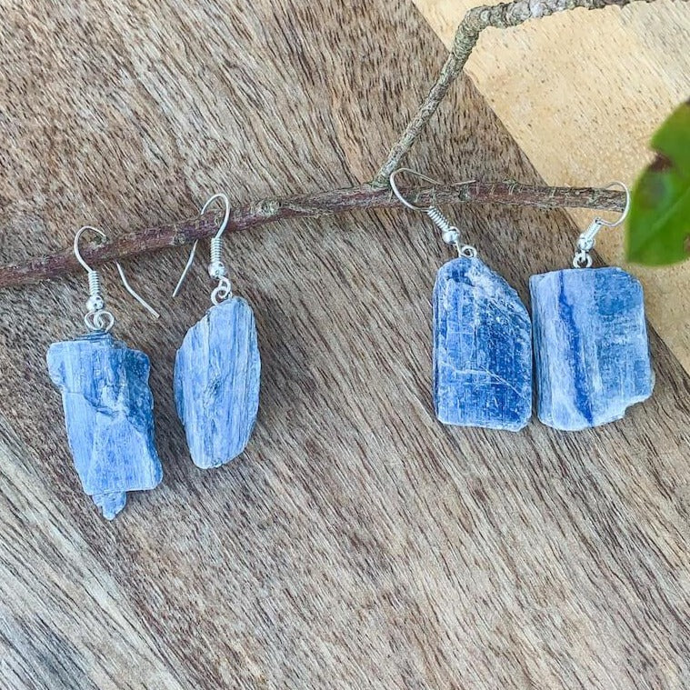 Blue KYANITE Statement Earrings - Raw Stone Jewelry - Crystal Earrings - Healing Crystals and Stones - Kyanite Dangle Earrings.  Shop for handmade kyanite Jewelry at Magic Crystals.  FREE SHIPPING available. Christmas gift, birthday present.