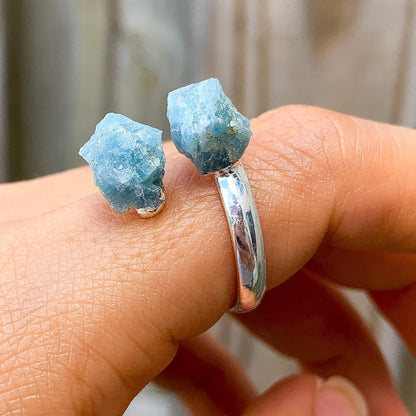 Real-Aquamarine-Ring. Shop for Adjustable Dual Crystal Ring - Chakra Ring Jewelry from Magic crystals. 2 points crystal ring for creativity, passion, wisdom, and love. Activate your chakra. Birthstone Rings. Pure Natural Raw Healing Crystal for Women, men. Minimal Gemstone Rings, Chunky crystal rings, Raw gemstone rings, Raw crystal rings.