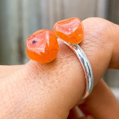 Real-Carnelian-Ring. Shop for Adjustable Dual Crystal Ring - Chakra Ring Jewelry from Magic crystals. 2 points crystal ring for creativity, passion, wisdom, and love. Activate your chakra. Birthstone Rings. Pure Natural Raw Healing Crystal for Women, men. Minimal Gemstone Rings, Chunky crystal rings, Raw gemstone rings, Raw crystal rings.