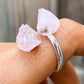 Real-Rose-Quartz-Ring. Shop for Adjustable Dual Crystal Ring - Chakra Ring Jewelry from Magic crystals. 2 points crystal ring for creativity, passion, wisdom, and love. Activate your chakra. Birthstone Rings. Pure Natural Raw Healing Crystal for Women, men. Minimal Gemstone Rings, Chunky crystal rings, Raw gemstone rings, Raw crystal rings.