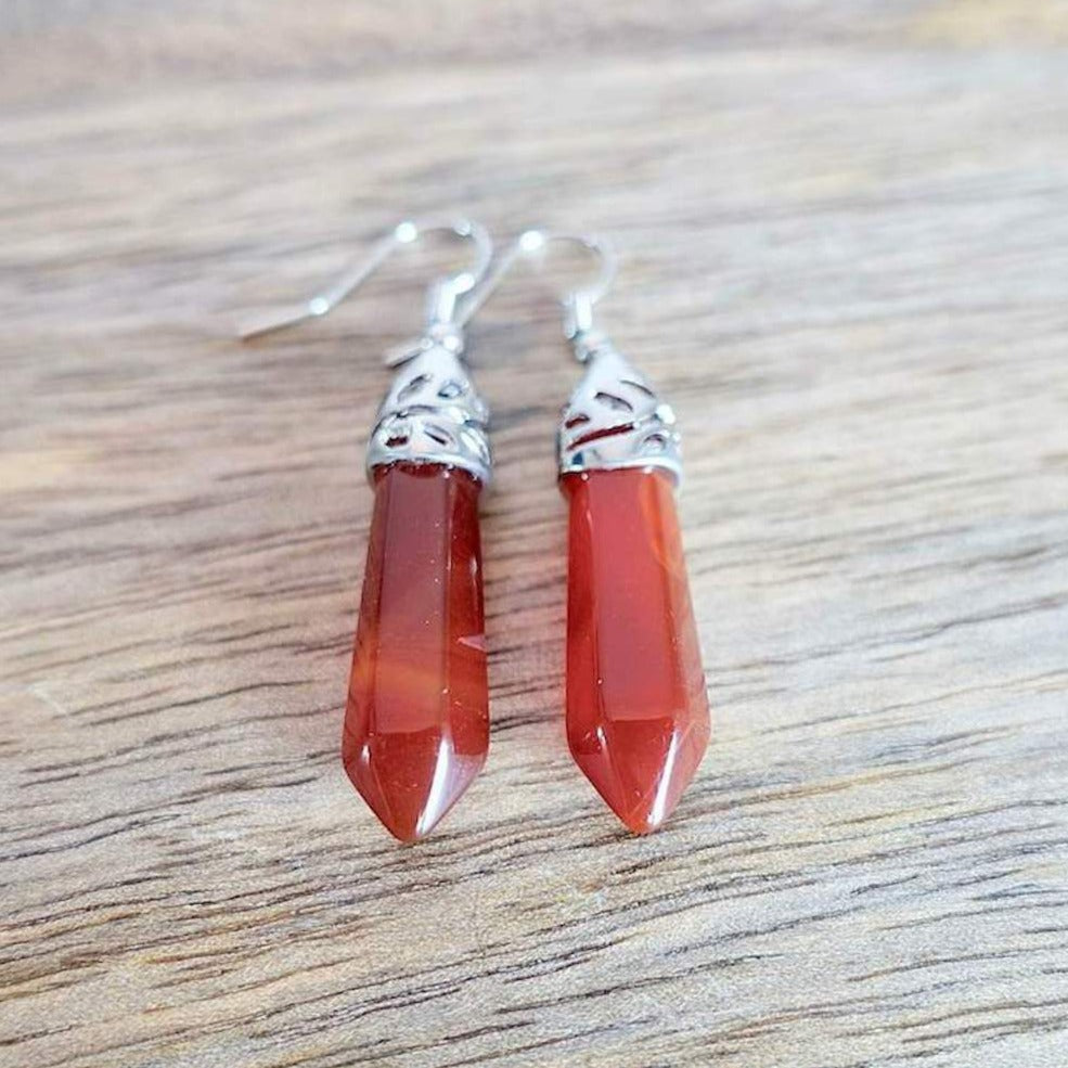 Gemstone Dangling Earrings. Red Agate Dangle-Earrings. Looking Natural Stone Earrings - Dangling Crystal Jewelry? Show Jewelry at Magic Crystals. Natural stone, dangle earrings, and more. Crystal Single Point Earrings, Small Crystal Points, Healing Crystal Earrings, Gemstones, and more. FREE SHIPPING available.