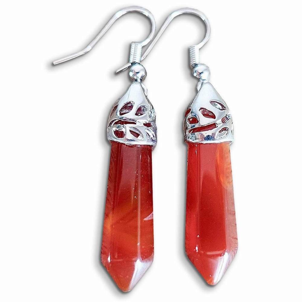 Gemstone Dangling Earrings. Red Agate Dangle-Earrings. Looking Natural Stone Earrings - Dangling Crystal Jewelry? Show Jewelry at Magic Crystals. Natural stone, dangle earrings, and more. Crystal Single Point Earrings, Small Crystal Points, Healing Crystal Earrings, Gemstones, and more. FREE SHIPPING available.