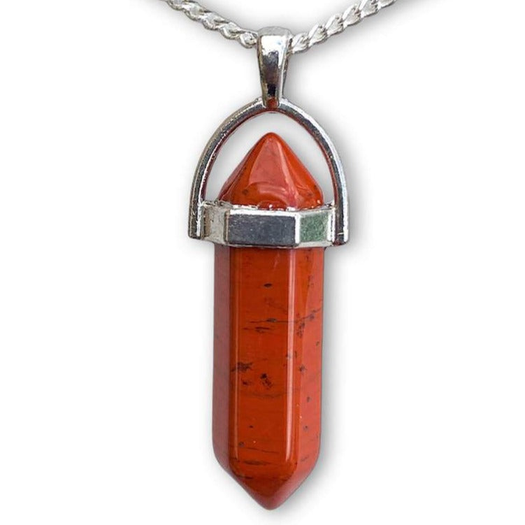Double Point Gemstone Necklace - Red Jasper. Looking for a handmade Crystal Jewelry? Find genuine Double Point Gemstone Necklace when you shop at Magic Crystals. Crystal necklace, for mens and women. Gemstone Point, Healing Crystal Necklace, Layering Necklace, Gemstone Appeal Natural Healing Pendant Necklace. Collar de piedra natural unisex.