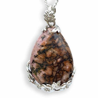 Rhodonite-Flower-Drop-Necklace. Natural Crystal Drop Flower Necklace, Flower Jewelry. Amazingly versatile, Quartz jewelry to accent any outfit. Check out our CNatural Crystal Necklace,Healing Crystal Necklace selection. Gemstone Necklaces Free Shipping available. Your Online Necklaces Store! Handmade Women Energy Necklace,Crystal Gift Necklace.
