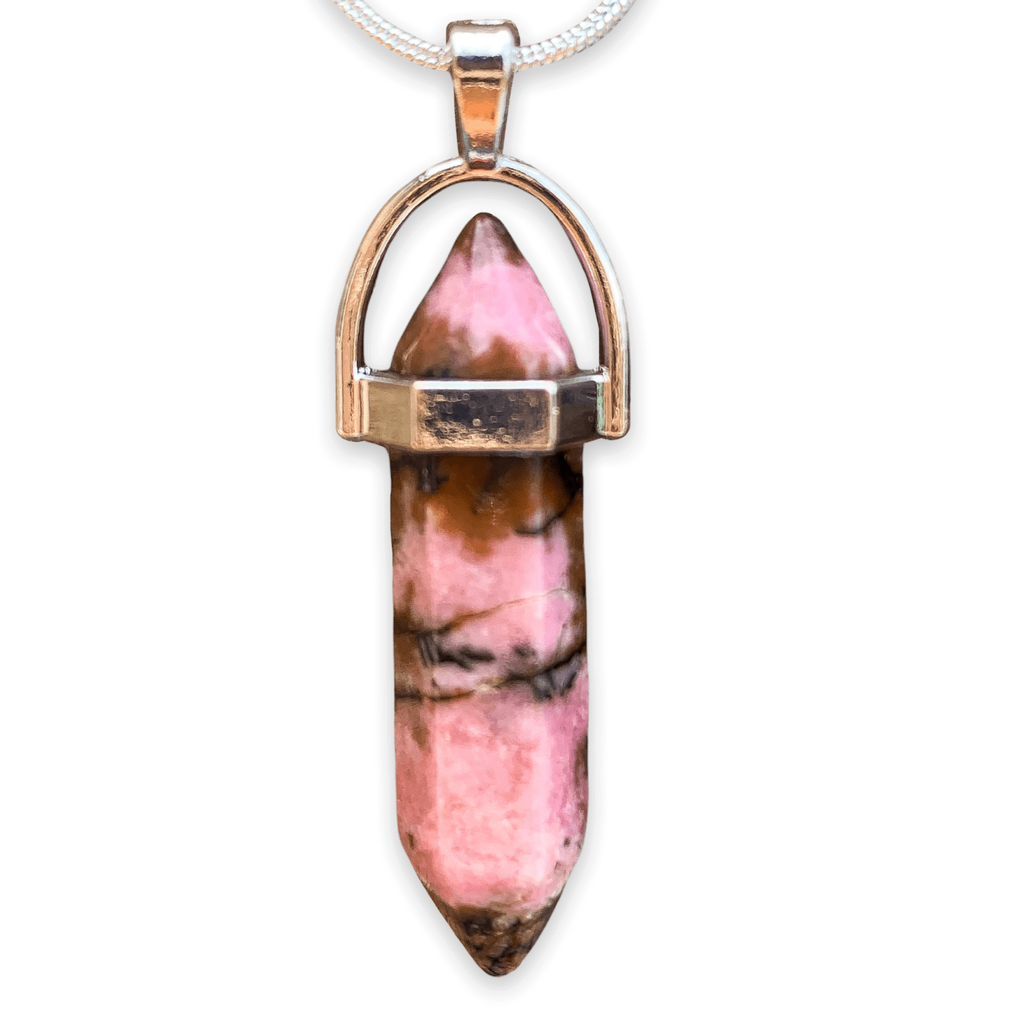 Double Point Gemstone Necklace - Rhodonite. Looking for a handmade Crystal Jewelry? Find genuine Double Point Gemstone Necklace when you shop at Magic Crystals. Crystal necklace, for mens and women. Gemstone Point, Healing Crystal Necklace, Layering Necklace, Gemstone Appeal Natural Healing Pendant Necklace. Collar de piedra natural unisex.