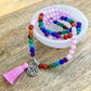 Rose-Quartz--7-Chakra-Prayer-Necklace. Shop beautiful hand crafted Seven Chakra Payer Mala Beads Necklace, Chakra Jewelry. High quality Prayer Beads Necklace at Magic Crystals. Magiccrystals.com Inspiring People To Practice Yoga and Meditation. Check out our Mala Necklaces Collection. Mala beads are a string of beads that are used in a meditation practice.