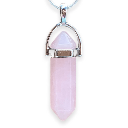 Double Point Gemstone Necklace - Rose Quartz. Looking for a handmade Crystal Jewelry? Find genuine Double Point Gemstone Necklace when you shop at Magic Crystals. Crystal necklace, for mens and women. Gemstone Point, Healing Crystal Necklace, Layering Necklace, Gemstone Appeal Natural Healing Pendant Necklace. Collar de piedra natural unisex.