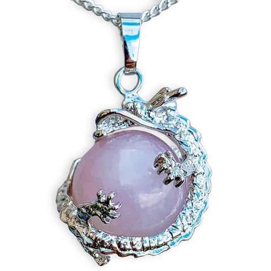 Cherry-Quartz-Sphere Dragon Pendant Necklace - Dragon Necklace - Magic Crystals