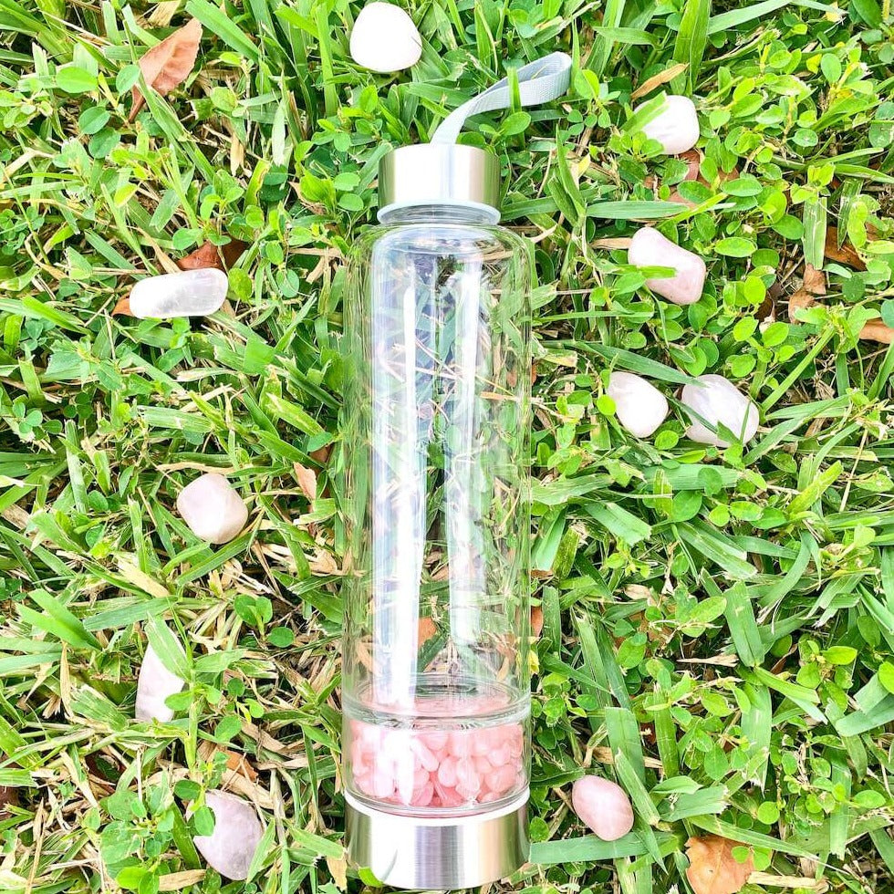    Rose-Quartz-Gemstone. Looking for Authentic Tumbled Crystal Water Bottle | Glass and Stainless Steel Water Bottle? Shop at Magic Crystals for Crystal Bottle, Stone Infused, Elixir, Stainless Steel and Environmentally Friendly bottle. 400 - 500 ml Tumbled Gemstone Unique Mineral Collection Gift. Gem Elixir Water Bottle.