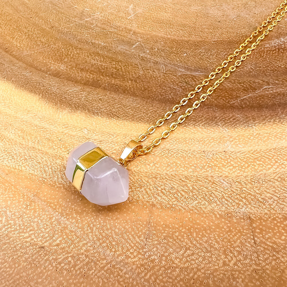 Rose-Quartz-Golden Pendant Handmade Crystal Necklace - Stone Necklace