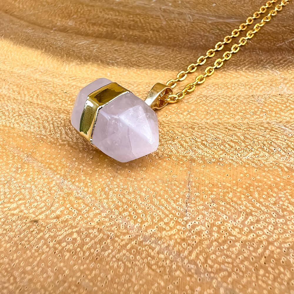 Rose-Quartz-Golden Pendant Handmade Crystal Necklace - Stone Necklace