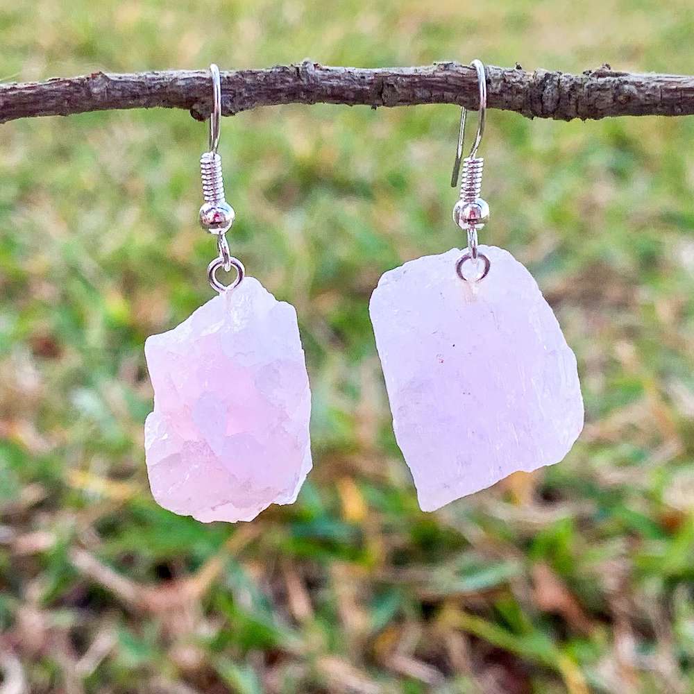 Pink Stone Earrings. Shop for Handmade Raw Rose Quartz Natural Stone Pink Earrings! Magic Crystals carries a wide variety of beautiful friendship earrings. Unique Rose Quartz Earrings, Crystal Earrings and Rose Quartz jewelry at magiccrystals.com