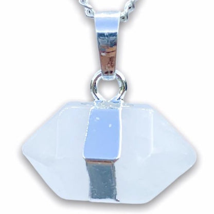 Rose Quartz Double Point Silver Pendant Necklace - Stone NecklaceRose Quartz Double Point Silver Pendant Necklace - Stone Necklace