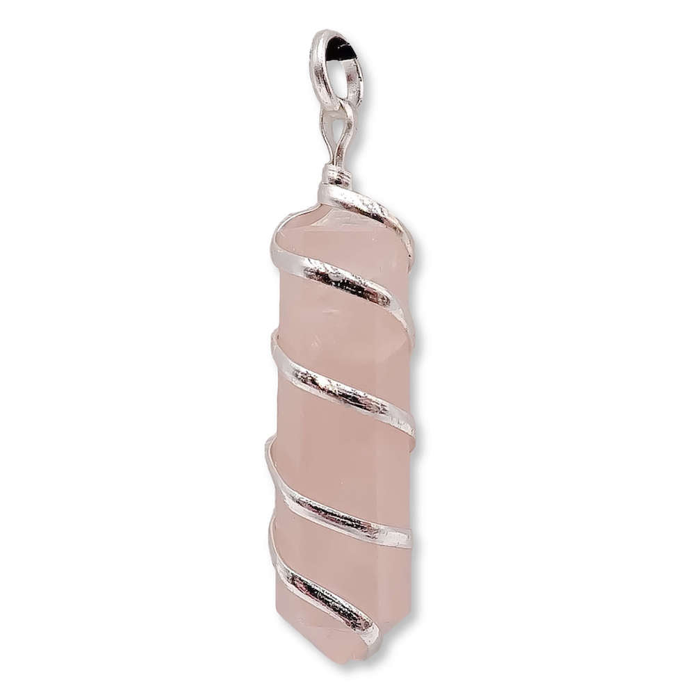   Rose-Quartz-Spiral-Wired-Wrap-Necklace. Gemstone Spiral Wrapped Pendant Necklace - MagicCrystals.com