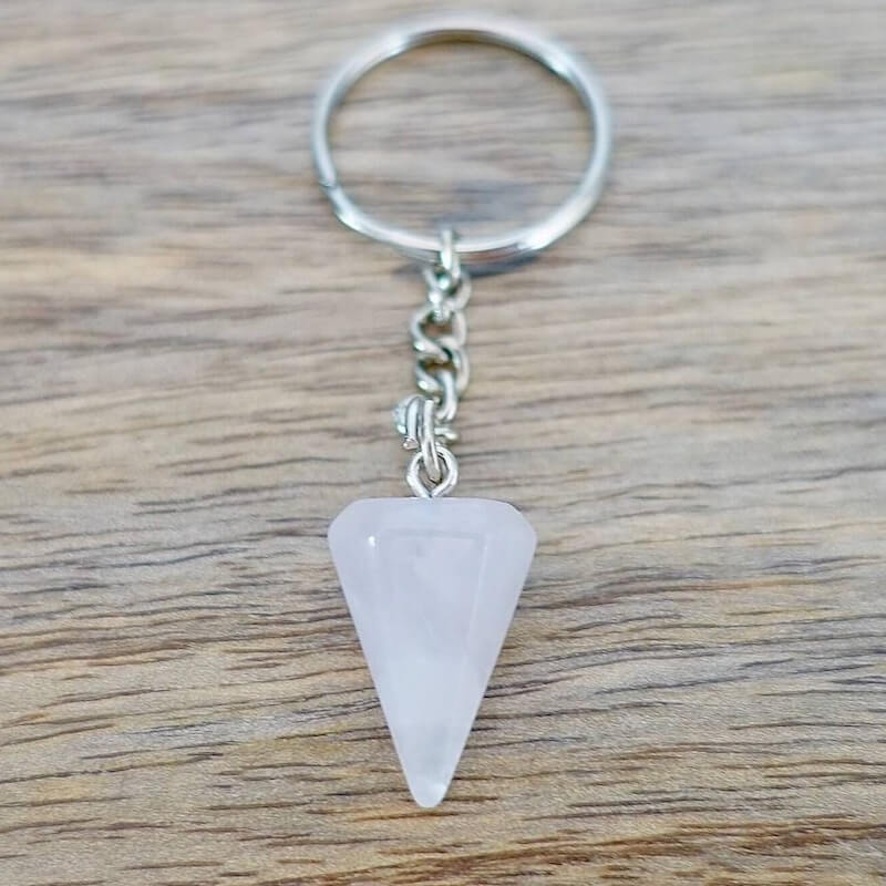 Rose Quartz Single Point Pendulum Keychain. Rose Quartz keychain. Shop at Magic Crystals for Crystal Keychain, Pet Collar Charm, Bag Accessory, natural stone, crystal on the go, keychain charm, gift for her and him. Rose Quartz is a great LOVE. Rose Quartz Natural Stone Keychain, Crystal Keychain,Rose Quartz Crystal Key Holder. Pink gemstone. 