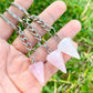 Rose Quartz Single Point Pendulum Keychain. Rose Quartz keychain. Shop at Magic Crystals for Crystal Keychain, Pet Collar Charm, Bag Accessory, natural stone, crystal on the go, keychain charm, gift for her and him. Rose Quartz is a great LOVE. Rose Quartz Natural Stone Keychain, Crystal Keychain,Rose Quartz Crystal Key Holder. Pink gemstone. 